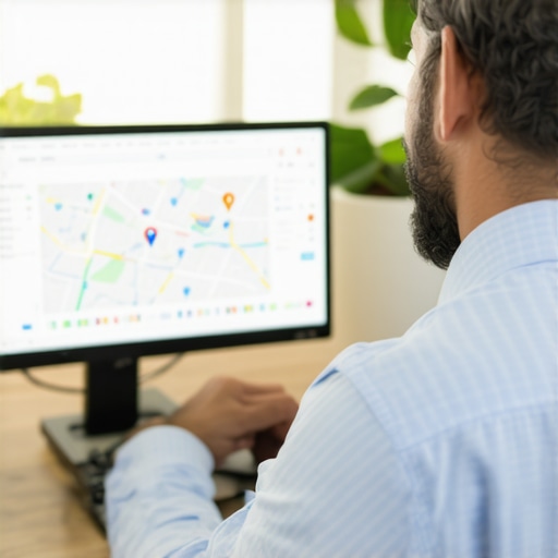 Business owner reviewing Google Maps and local SEO metrics in Houston.