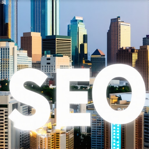 Houston skyline with digital marketing icons