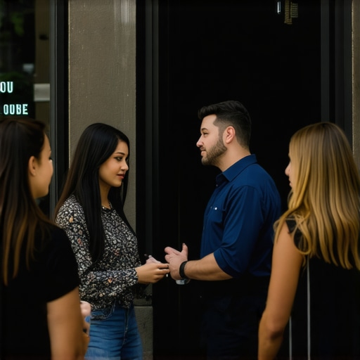 Business owner interacting with customers on a vibrant Houston street