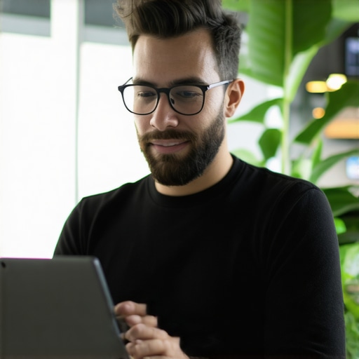 Business owner working on Google My Business profile in Houston.