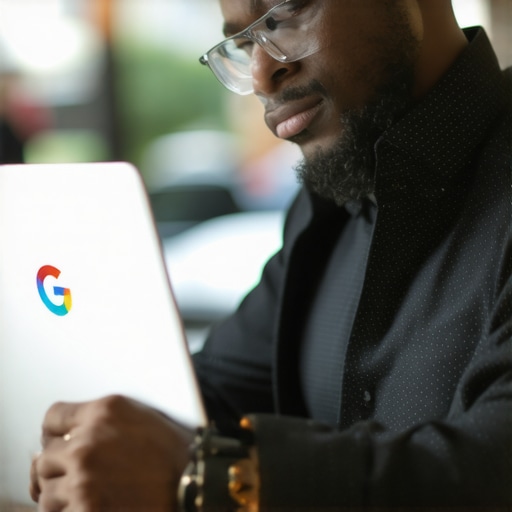 Houston Business Owner Optimizing GMB Profile Houston local business owner working on Google My Business profile on a laptop