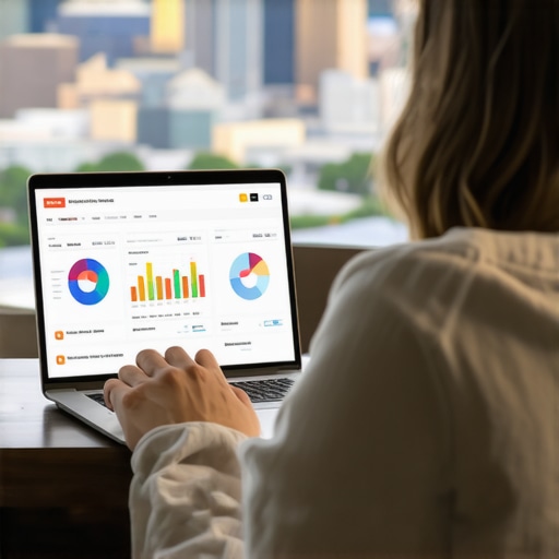 Analyzing Local SEO Metrics in Houston A person reviewing SEO analytics on a laptop with Houston skyline