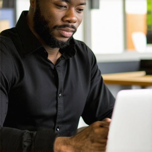 Business owner editing Google My Business profile on a computer in Houston