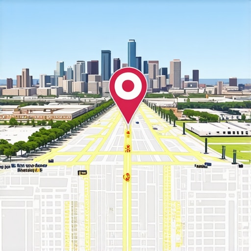 A vibrant Houston cityscape with a Google Maps marker indicating local business location.