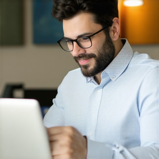 Business owner editing Google My Business profile on laptop in Houston