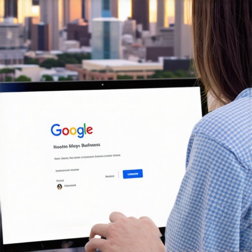 Person working on Google My Business optimization with Houston skyline