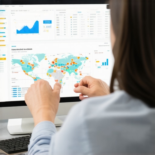Analyzing Google Maps Data for SEO Person reviewing local SEO data on a computer screen with maps and charts.