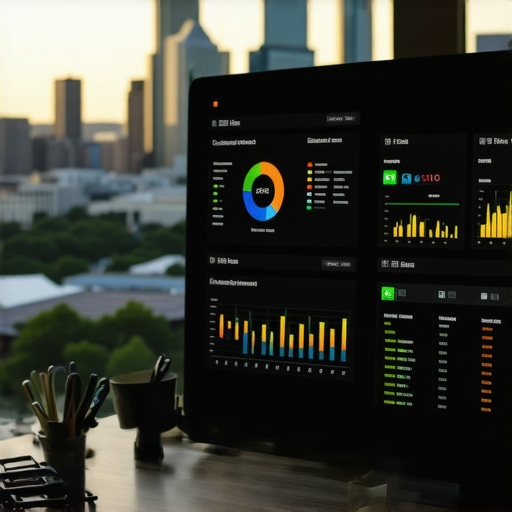 Screenshot of SEO analytics dashboard showing local map rankings and citations with Houston skyline in background