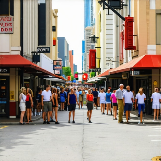 Busy Houston street with local shops and Google Maps interface