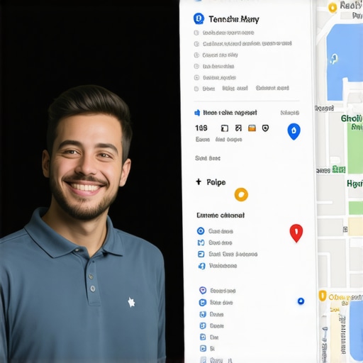 Small business owner updating Houston Google My Business profile with local signage