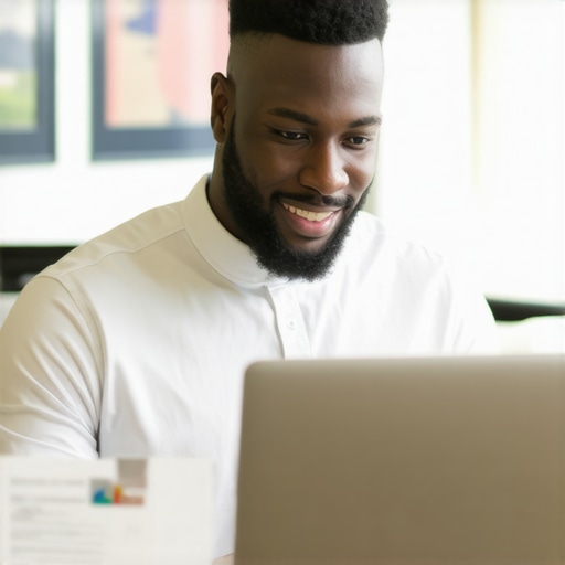 Houston small business owner working on GMB profile on laptop