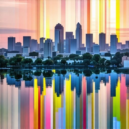 Visual SEO Components for Houston Abstract illustration of interconnected SEO elements over Houston skyline.