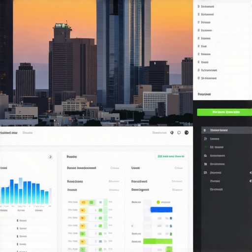 Screenshot of local SEO software interfaces alongside city imagery representing Houston's local business environment.