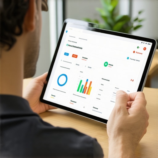 Monitoring Local SEO Tools in Houston Houston business owner managing Google My Business profile with analytics dashboard on tablet.