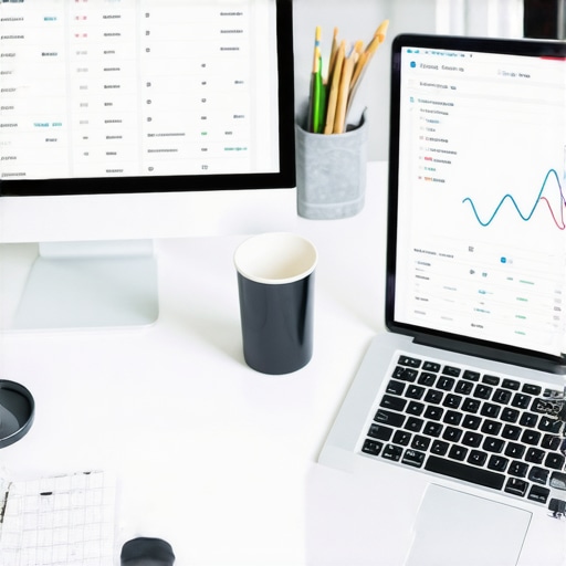 A desk setup showing various SEO analytics tools essential for maintaining local search rankings in Houston.